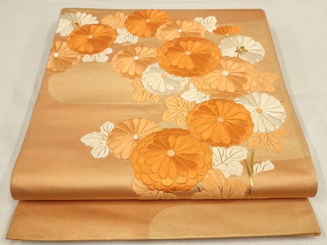 平和屋着物▼総刺繍 袋帯 草花文 金糸 正絹 逸品 AABF7181wj