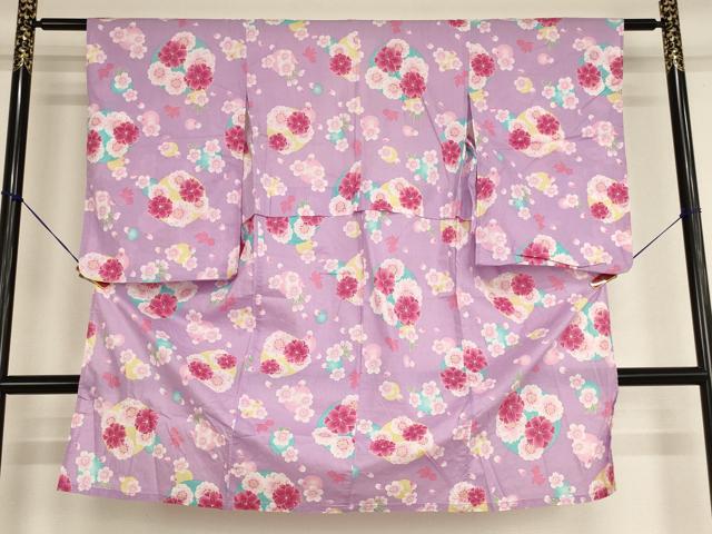 Kimono （For Girls） - 平和屋着物＊夏物　浴衣　子供　女の子　花丸文　桜　綿　逸品　AABG3383ja