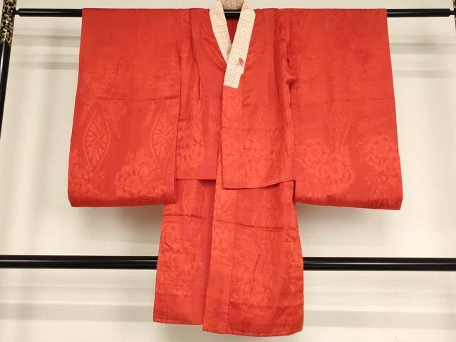 Kimono （For Girls） - 平和屋着物[]大正ロマン　アンティーク　長襦袢　袷　子供　女の子　立涌草花地紋　紅緋色　正絹　逸品　AABG3391ja