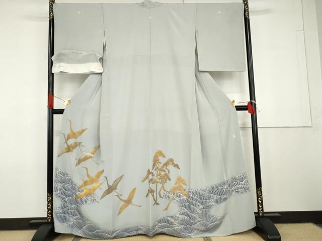Full-Length Under-Kimono - 平和屋着物●創業460年・千總　色留袖　寿鶴飛翔　金銀糸　金彩　反端付き　浜ちりめん　正絹　逸品　AABG7839cs