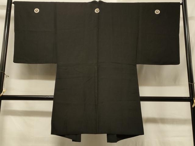 平和屋着物＃男性　長羽織　黒紋付き　正絹　逸品　CABD1351in