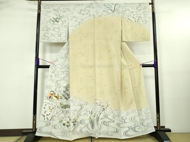 平和屋着物▽極上　人間国宝　羽田登喜男　TOKIOetTOKI　訪問着　単衣　鴛鴦花文　たたき染め　暈し染め　金銀彩　逸品　DZAB5227kh6