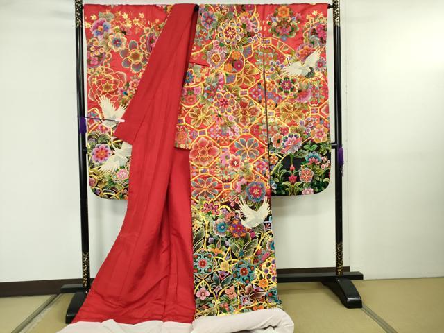 平和屋の平和屋本店●最高級 中国三大刺繍 相良刺繍 駒刺繍 総刺繍 色打掛 和装 婚礼 結婚式 花嫁 飛鶴花文 暈し染め 金糸 逸品 未使用 DZAB5802kh6｜アングル2