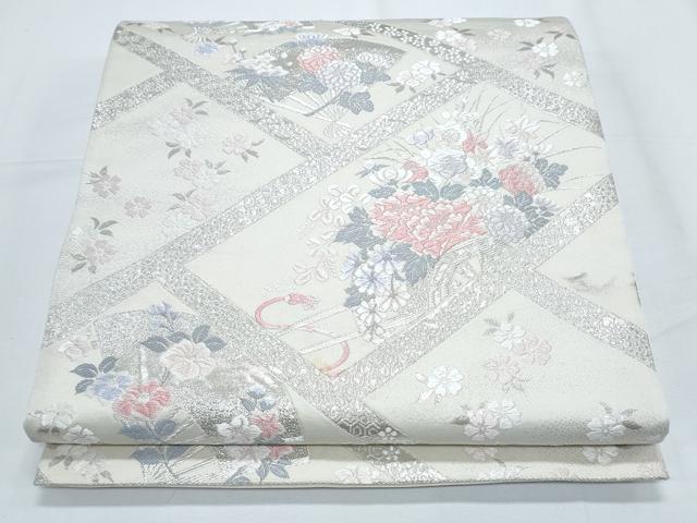 平和屋着物◎六通柄袋帯　唐織　天井扇面花文　金糸　正絹　逸品　CABE6563th