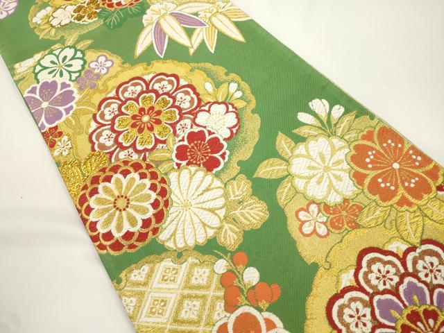 平和屋の平和屋着物●六通柄袋帯　唐織　雪輪草花文　金糸　正絹　逸品　CABJ9351dy｜アングル2