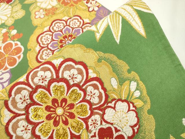 平和屋の平和屋着物●六通柄袋帯　唐織　雪輪草花文　金糸　正絹　逸品　CABJ9351dy｜アングル3