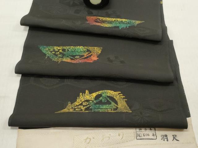 平和屋着物▼羽織・コート　反物　羽尺　ろうけつ染め　風景山文　黒地　逸品　未使用　DABC7405we