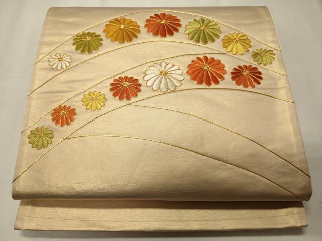 平和屋着物◎太鼓柄袋帯 駒刺繍 舞花文 正絹 逸品 CABE8121oy