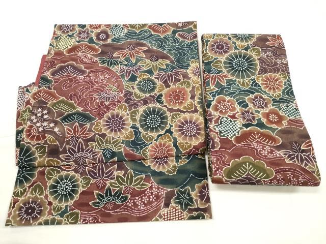 Other - 平和屋着物◎つけ帯　紬地　草花文　正絹　逸品　DABD3905xg
