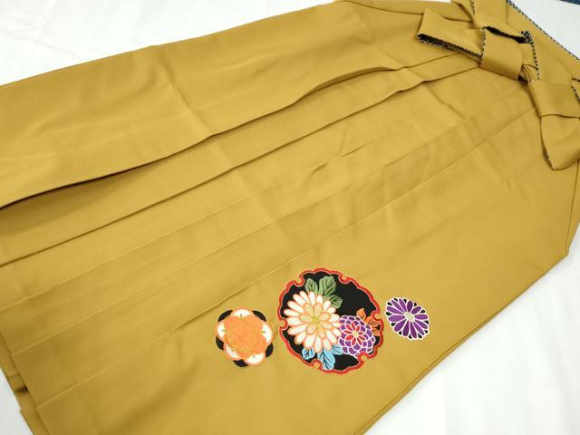 Kimono - 平和屋着物●女性　行灯袴　総刺繍　雪輪菊花文　黄朽葉色　金糸　卒業式　洗える着物　CABE2595yc