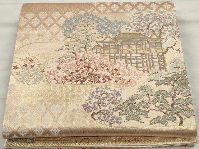 Rakuten - 平和屋着物◎六通柄袋帯　唐織　エ霞風景文　金糸　正絹　逸品　CABE4319ou