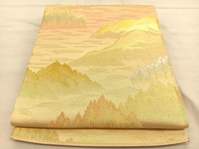 平和屋着物◎六通柄袋帯　立波風景文　金銀糸　正絹　逸品　BAAU4854hv