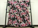 平和屋着物∴夏物 浴衣 花蝶文 黒地 綿 逸品 AAAU9036jh