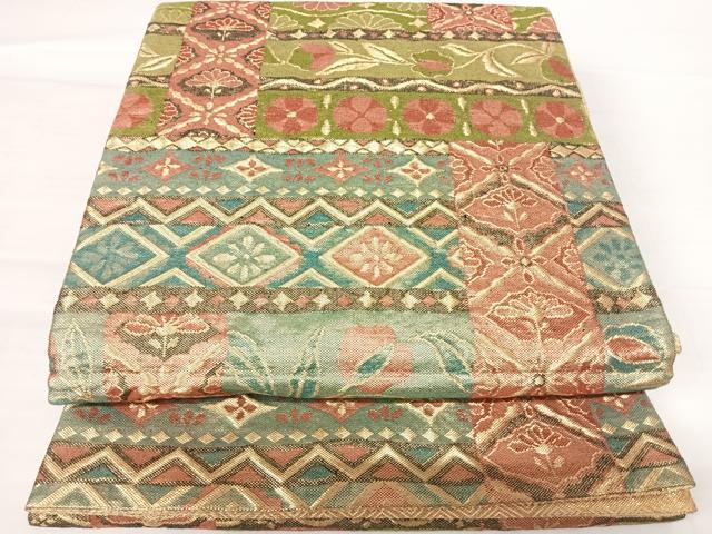 平和屋着物◎佐賀錦　六通柄袋帯　更紗花文　金糸　正絹　逸品　AABA6360yx