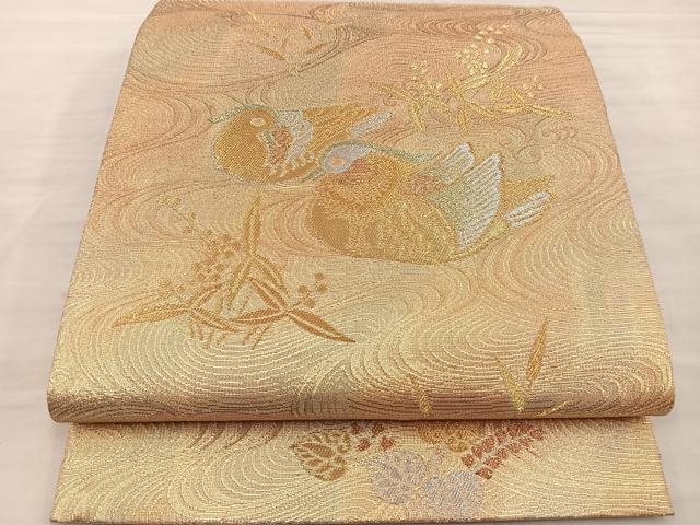 平和屋着物◎六通柄袋帯　作家物　正倉院金綴　鴛鴦　金銀糸　正絹　逸品　BAAS4790gt