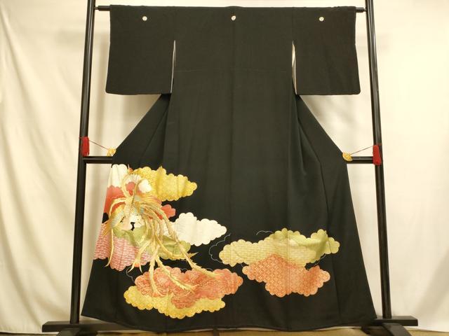 Full-Length Under-Kimono - 平和屋着物■豪華黒留袖　刺繍　鳳凰吉祥雲取り文　金銀糸　金銀彩　正絹　逸品　AABH4553fw