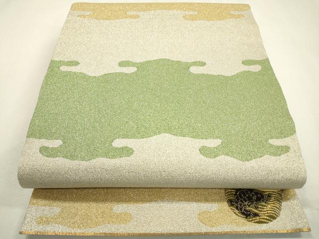 Other - 平和屋着物▼西陣　あずみの織物謹製　六通柄袋帯　霞文　ワンポイント　荒磯　金銀糸　正絹　逸品　DABD5547fe