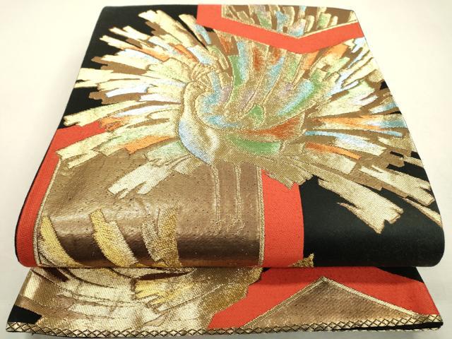 Rakuten - 平和屋着物◎六通柄 京袋帯 孔雀 黒地 金糸 正絹 逸品 DABD5602fe
