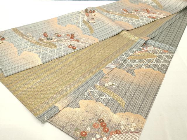 平和屋着物◎六通柄袋帯　吉祥枝花文　金糸　正絹　逸品　DABE2873cd