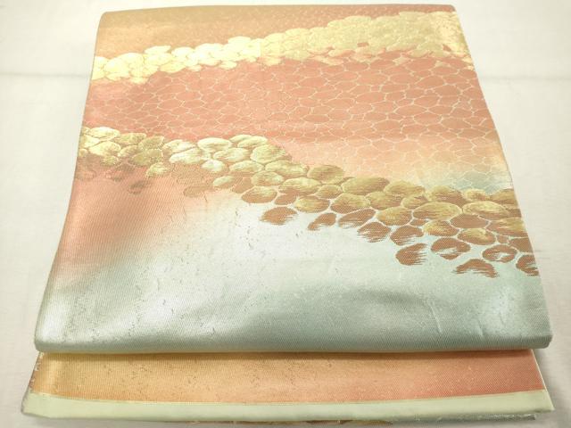 平和屋着物◎六通柄袋帯　霞文　金糸　正絹　逸品　DABE2883cd