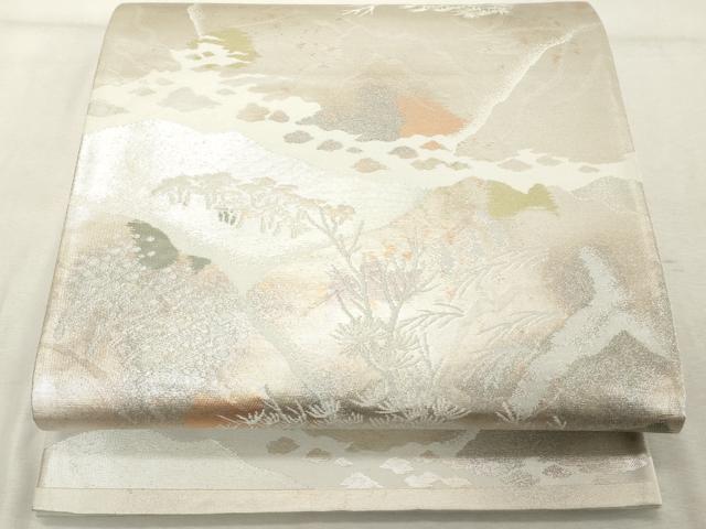 平和屋着物◎六通柄袋帯 枝花文 銀糸 正絹 逸品 DABE2885cd