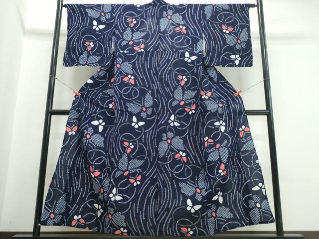 平和屋着物∴夏物　浴衣　有松鳴海絞り　流水舞蝶文　綿　逸品　CABJ0138ng