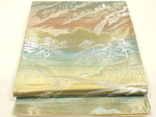 平和屋着物◎六通柄袋帯　風景文　金銀糸　正絹　逸品　DABE0254ya