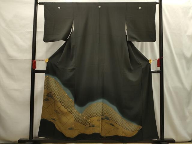 平和屋着物■中国三大刺繍 相良刺繍 黒留袖 枯山水 暈し染め 金糸 金彩 正絹 逸品 AABI4063sx