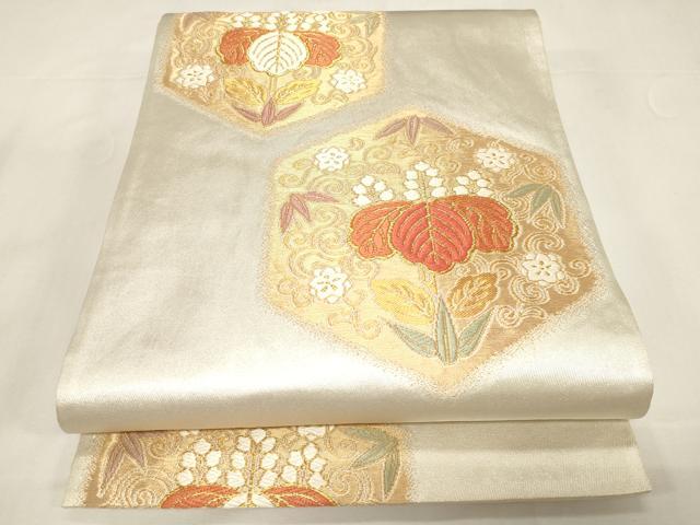 平和屋着物◎六通柄袋帯　唐織　亀甲草花文　金糸　正絹　逸品　CABE9600dy