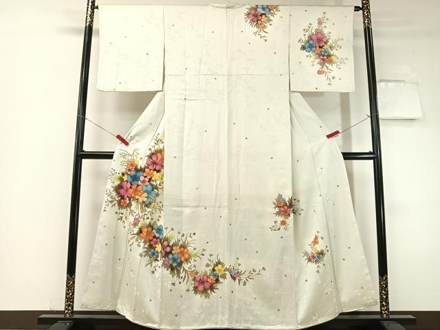 Full-Length Under-Kimono - 平和屋着物▼訪問着　手描き　草花文　三越扱い　正絹　逸品　CABF0513vp