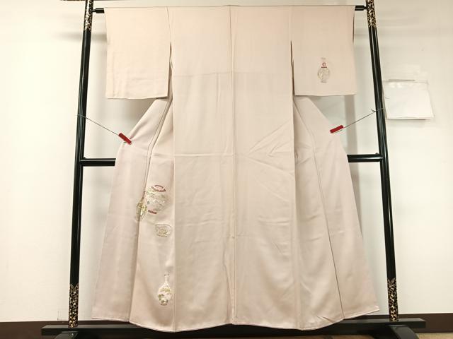 平和屋着物●訪問着　総刺繍　駒刺繍　冊子花文　暈し染め　金通し地　正絹　逸品　CABC2794vp 平和屋着物□訪問着 駒刺繍 立波枝梅笹文 暈し染め 正絹 逸品