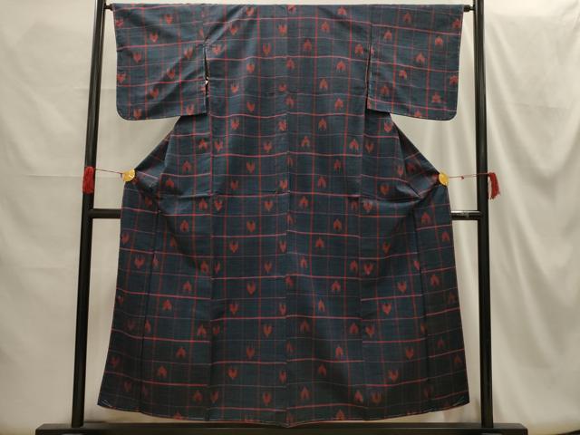 平和屋着物■上質な紬　格子　正絹　逸品　AABH6072sx