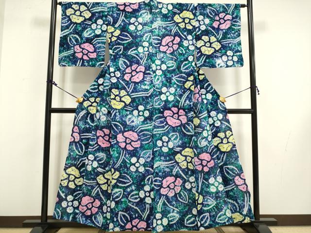 平和屋着物∴極上　夏物　浴衣　有松鳴海絞り　草花文　綿　逸品　DZAA20282kh5