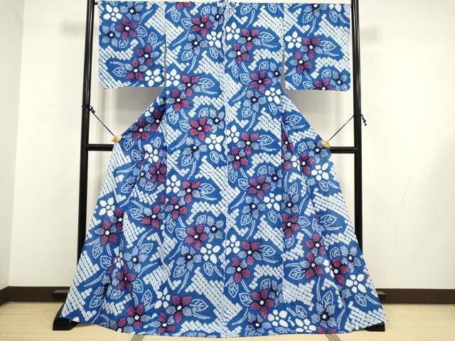 平和屋着物∴極上　夏物　浴衣　有松鳴海絞り　草花文　綿　逸品　DZAA20286kh5
