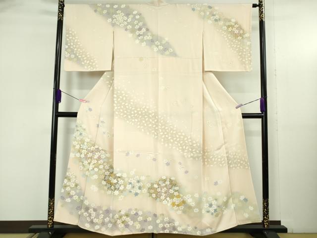 Kimono - 平和屋着物●極上　訪問着　駒刺繍　舞花文　失せウイ灰梅色地　暈し染め　金彩　逸品　DZAB5383kh6