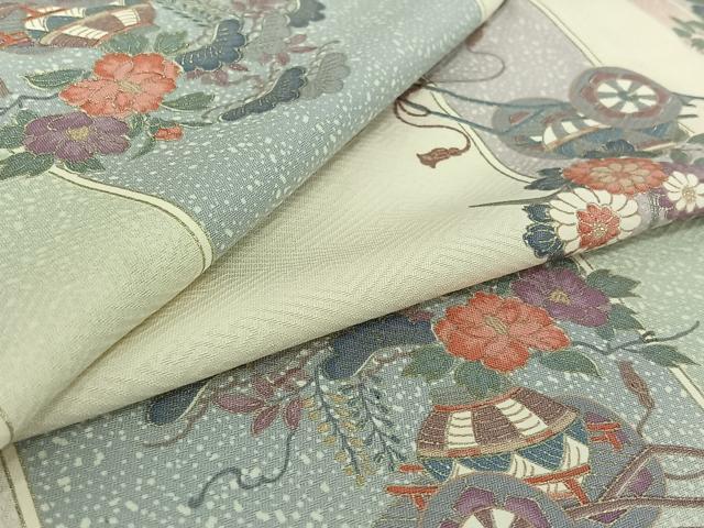 Rakuten - 平和屋着物▽上質な小紋　単衣　花車文　暈し染め　金彩　正絹　逸品　AABH2182jh