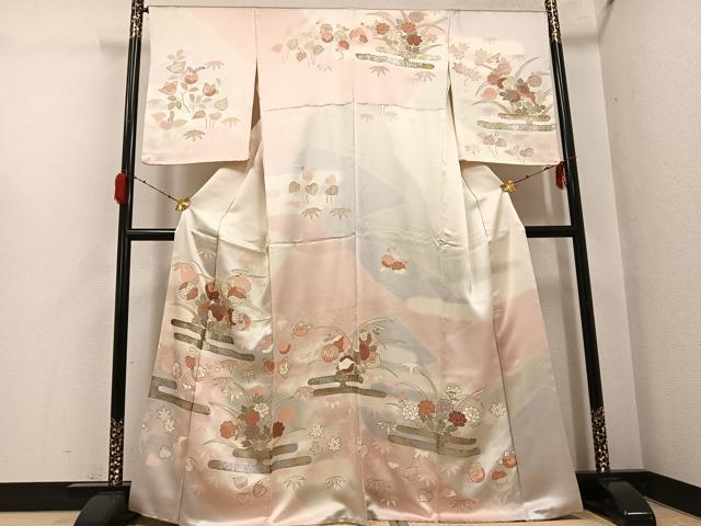 乐天商城 - 平和屋着物●訪問着　友禅　刺繍　草花文　暈し染め　金銀彩　正絹　逸品　AABH3044ph