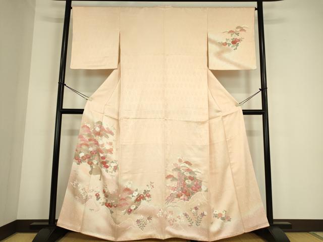 平和屋着物●中国三大刺繍　相良刺繍　訪問着　風景花松文　暈し染め　金彩　阪急百貨扱い　正絹　逸品　DABC3805az