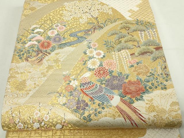 乐天商城 - 平和屋本店▼六通柄袋帯　唐織　九百錦　尾長鳥花文　松竹梅　本金箔　正絹　24k　逸品　DABD3294sf