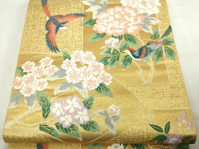 平和屋本店▼六通柄袋帯　唐織　地紙花鳥文　本金二重箔　正絹　24k　逸品　DABD3383sf
