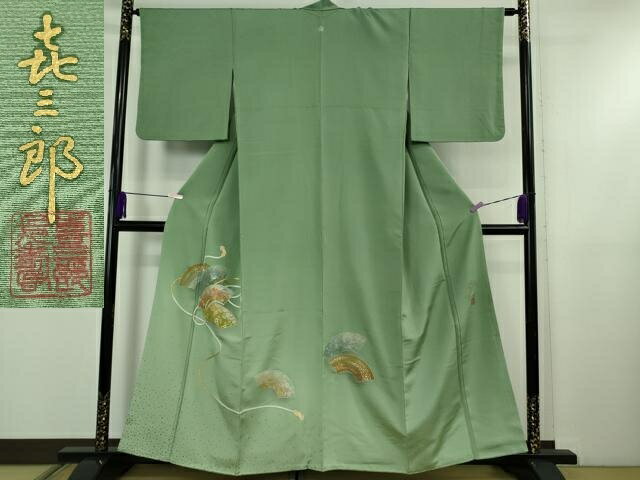 平和屋着物●極上　人間国宝　福田喜三郎　色留袖　刺繍　相良刺繍　結び紐　地紙花文　暈し染め　金糸　逸品　DZAB5446kh6