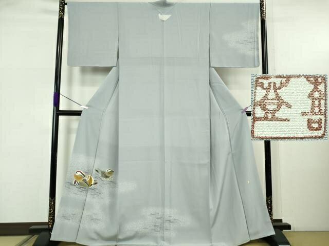 平和屋着物●極上　人間国宝・羽田登喜男　訪問着　鴛鴦　たたき染め　淡藤色地　暈し染め　金銀彩　逸品　未使用　DZAB5608kh6
