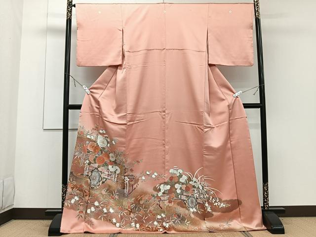 Rakuten - 平和屋着物■豪華色留袖　駒刺繍　花車文　金銀彩　ロング丈　正絹　逸品　CABE9848xi