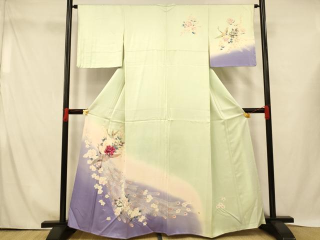 Kimono - 平和屋着物■訪問着　孔雀枝花文　暈し染め　金銀彩　正絹　逸品　AABH4449fw