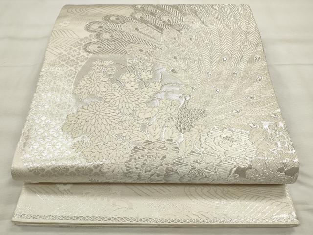 Rakuten - 平和屋着物◎六通柄袋帯 美保姿 孔雀花文 銀糸 正絹 逸品 CABF2017qe