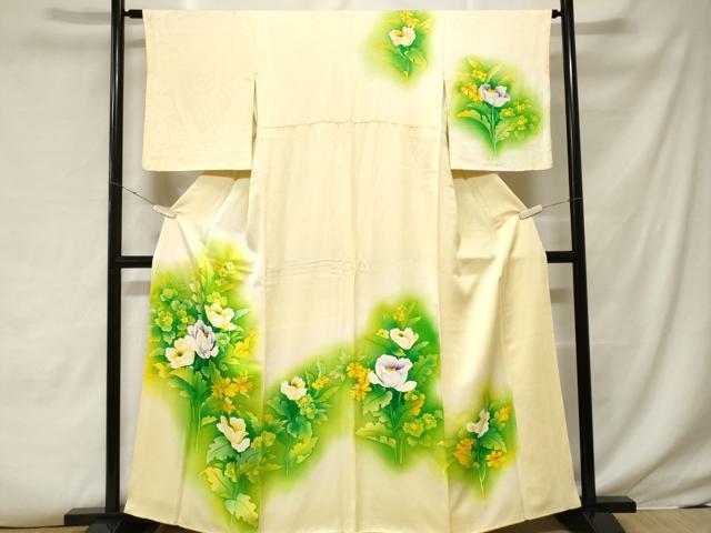 平和屋着物■訪問着　手描き　草花文　暈し染め　正絹　逸品　CABF3835ev