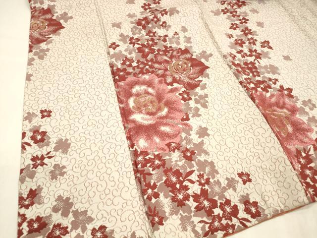 Rakuten - 平和屋着物■上質なお召　花唐草文　金銀糸　正絹　逸品　DABD6962cm