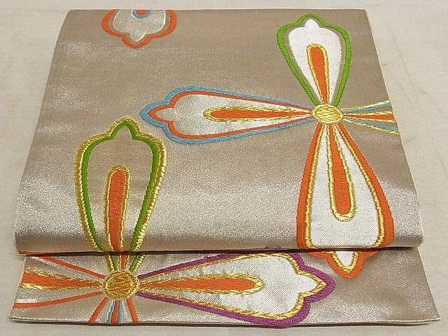 平和屋着物◎六通柄袋帯　唐織　花　金銀糸　正絹　逸品　AAAI4679Asx