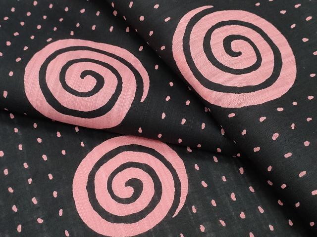 平和屋着物∴夏物 浴衣 渦巻文様 黒地 綿 逸品 CAAY4626ng