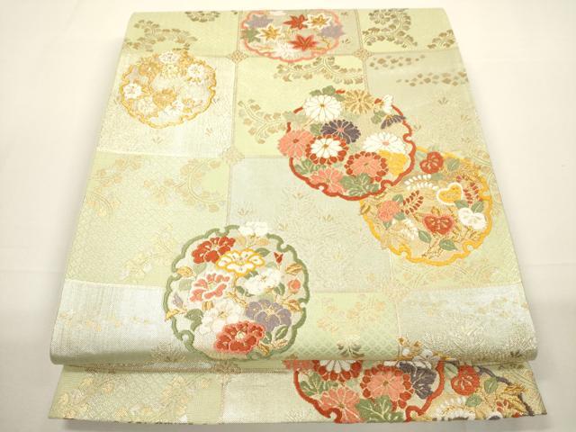 平和屋着物▼六通柄袋帯　唐織　市松雪輪花文　金糸　正絹　逸品　CABA5664ak